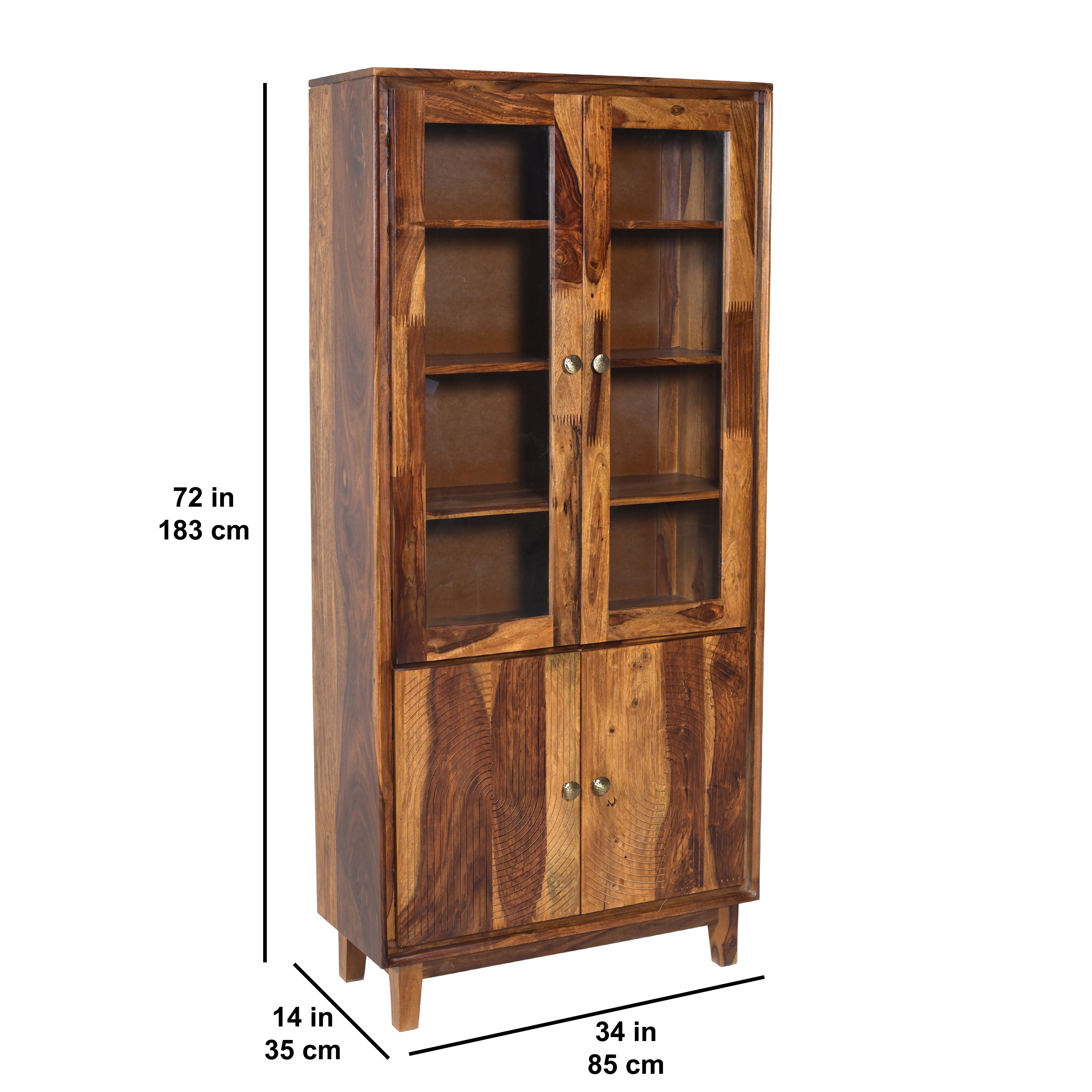 Brahma Sheesham Wood Crockery Cabinet with glass doors
