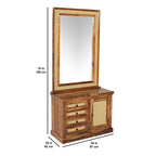 Solid Sheesham Wood Dressing Table with Cane Panel Design, Mirror, Drawers & Cabinet
