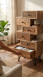 Solid Wood Corner Shelf with Drawer