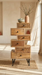 Solid Wood Corner Shelf with Drawer