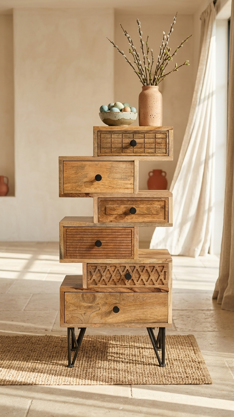Solid Wood Corner Shelf with Drawer