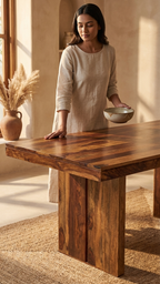 Modern Wooden Dining Table with Block Legs
