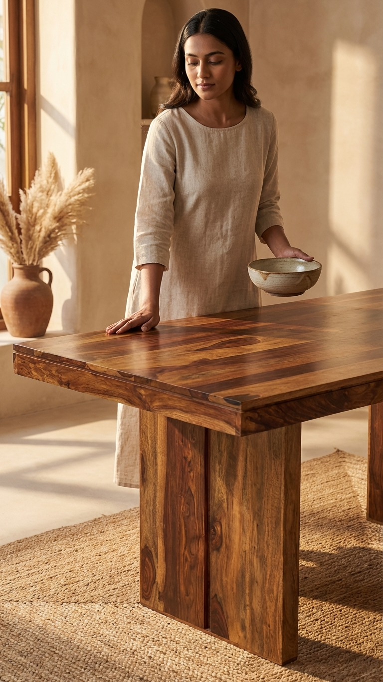 Modern Wooden Dining Table with Block Legs