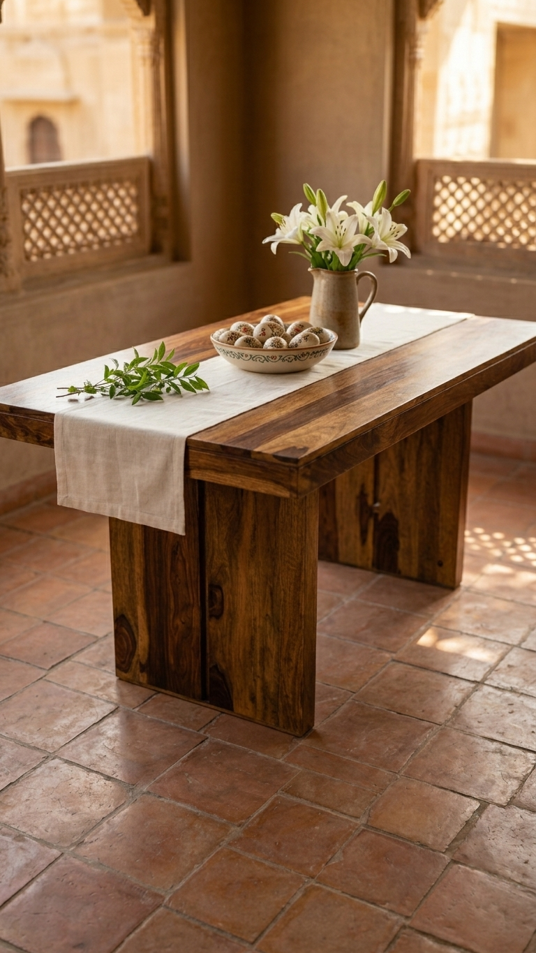 Modern Wooden Dining Table with Block Legs