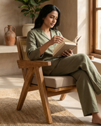 Solid Wood Accent Lounge Chair With Woven Cane Backrest