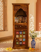 Wooden Mandir with Decorative Ceramic Tiles