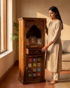 Wooden Mandir with Decorative Ceramic Tiles