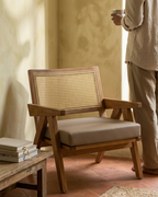 Solid Wood Accent Lounge Chair With Woven Cane Backrest