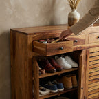 Rustica Solid Wood Storage Shoerack Cabinet (Honey Finish)