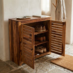 Compact Rustica Solid Wood Storage Shoerack Cabinet (Honey Finish)