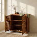 Compact Rustica Solid Wood Storage Shoerack Cabinet (Honey Finish)