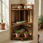 Handcrafted Solid Wood Corner Cona Shelf Unit with Round Design