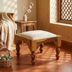 Handcrafted Solid Wood Coffee Table with Nested Stools And Ceramic Tile