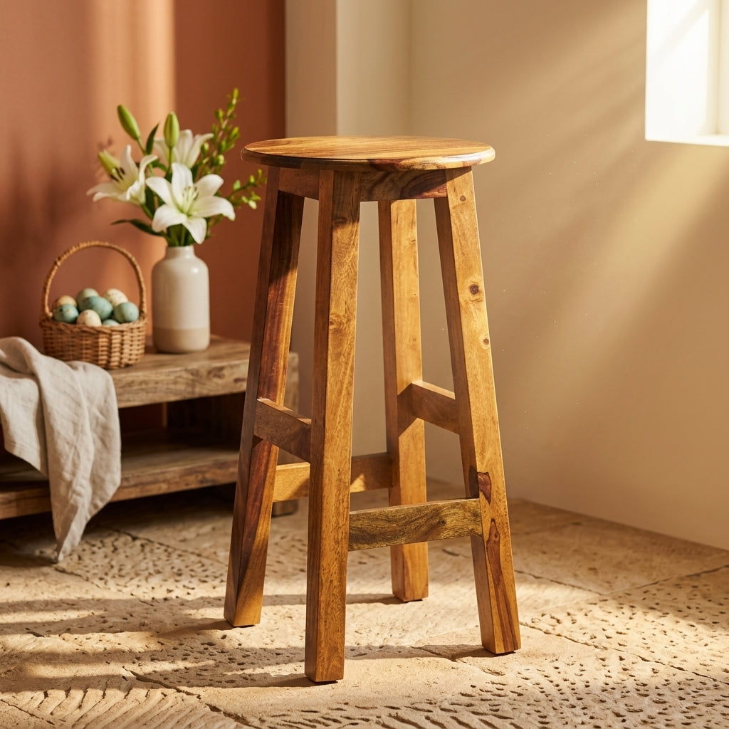 Handcrafted Solid Wood Bar Stool