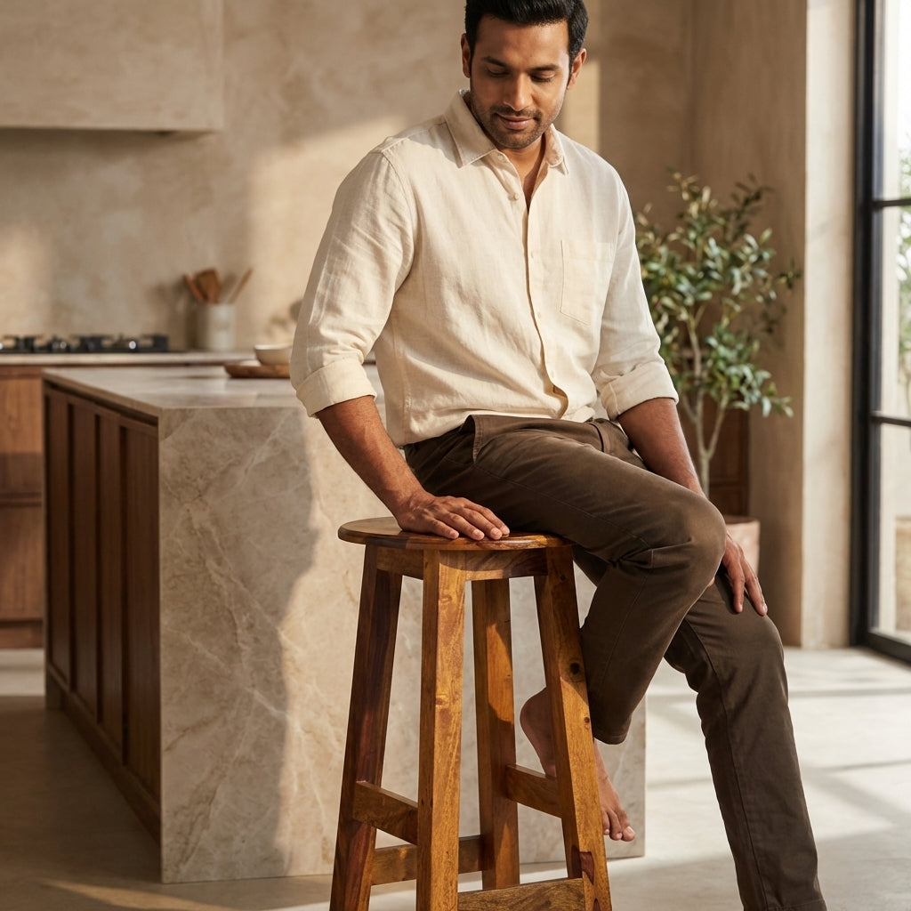 Handcrafted Solid Wood Bar Stool