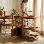 Handcrafted Solid Wood Bar Trolley with Wine Rack & Glass Holder