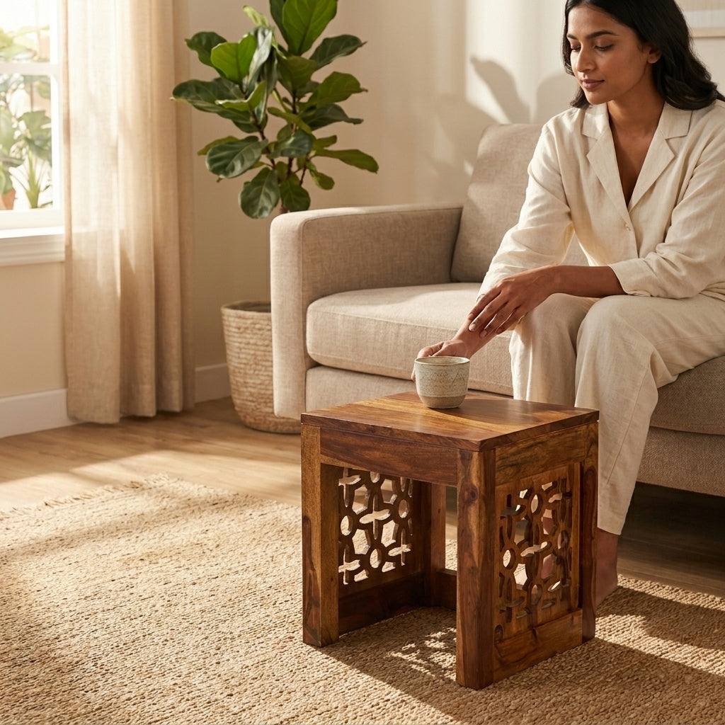 Gulabo Handcrafted Solid Wood Corner Stool