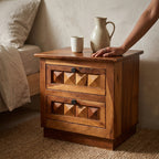 Solid Wood Bed Side Diamond Table With 2 Drawers