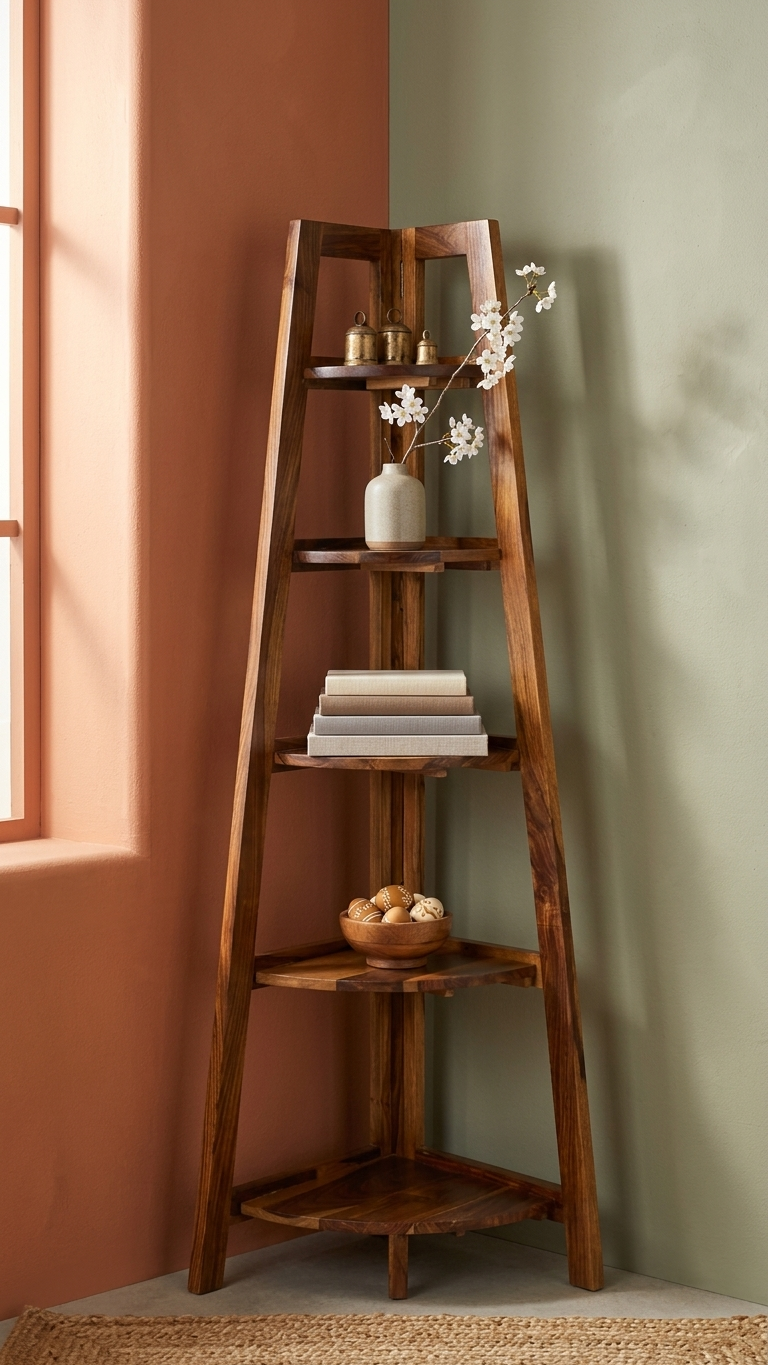 Solid Wood Ladder Shelf – Corner Display Storage Unit
