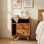 Solid Wood Bed Side Table With Smart Book Shelf Storage
