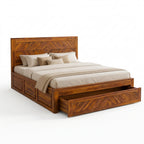 Squre cut king size Solid Sheesham Wood Bed with Drawer Storage