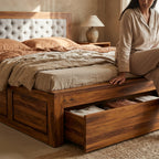 Head Cushion Solid Sheesham Wood Bed with Upholstered Cushion Headboard (HONEY FINISH)