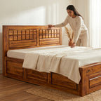 Wood Raw Solid Sheesham Wood Bed with Drawer Storage Design (HONEY FINISH)