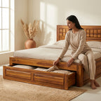 Wood Raw Solid Sheesham Wood Bed with Drawer Storage Design (HONEY FINISH)