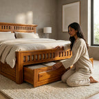 Kuber king size Solid Sheesham Wood Bed with Drawer Storage (HONEY FINISH)