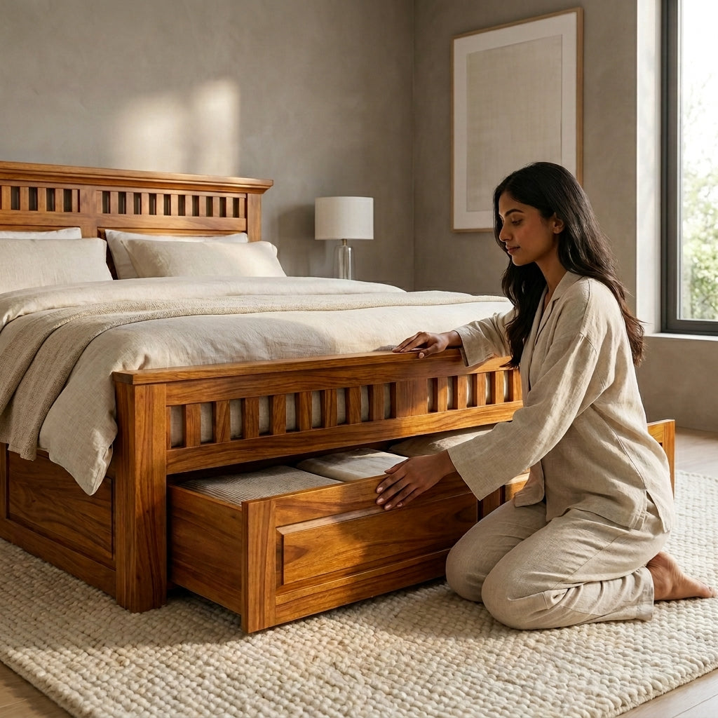 Kuber king size Solid Sheesham Wood Bed with Drawer Storage (HONEY FINISH)