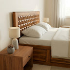 Pyramid Solid Sheesham Wood Bed with Pyramid Carved Headboard