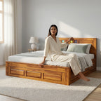 Bed Siramika – Solid Sheesham Wood Bed with Ceramic Tile Headboard Design