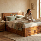 Bed Siramika – Solid Sheesham Wood Bed with Ceramic Tile Headboard Design