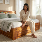 Bed Siramika – Solid Sheesham Wood Bed with Ceramic Tile Headboard Design
