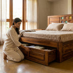Bed Siramika – Solid Sheesham Wood Bed with Ceramic Tile Headboard Design