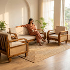 Sofa Set Rattan Solid Sheesham Wood 5 seater sofa set with Rattan Cane