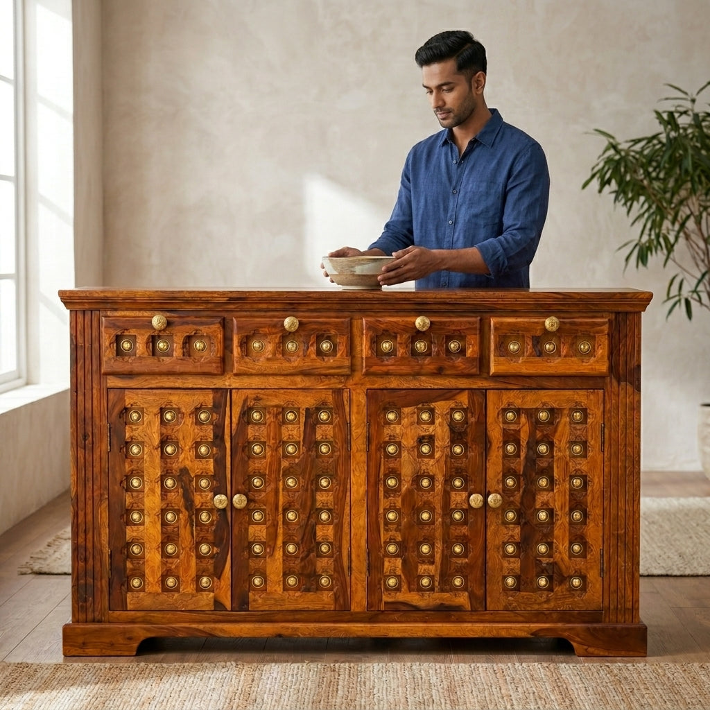 Sideboard Marwad Solid sheesham wood sideboard with brass elements design
