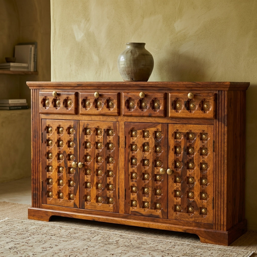 Sideboard Marwad Solid sheesham wood sideboard with brass elements design