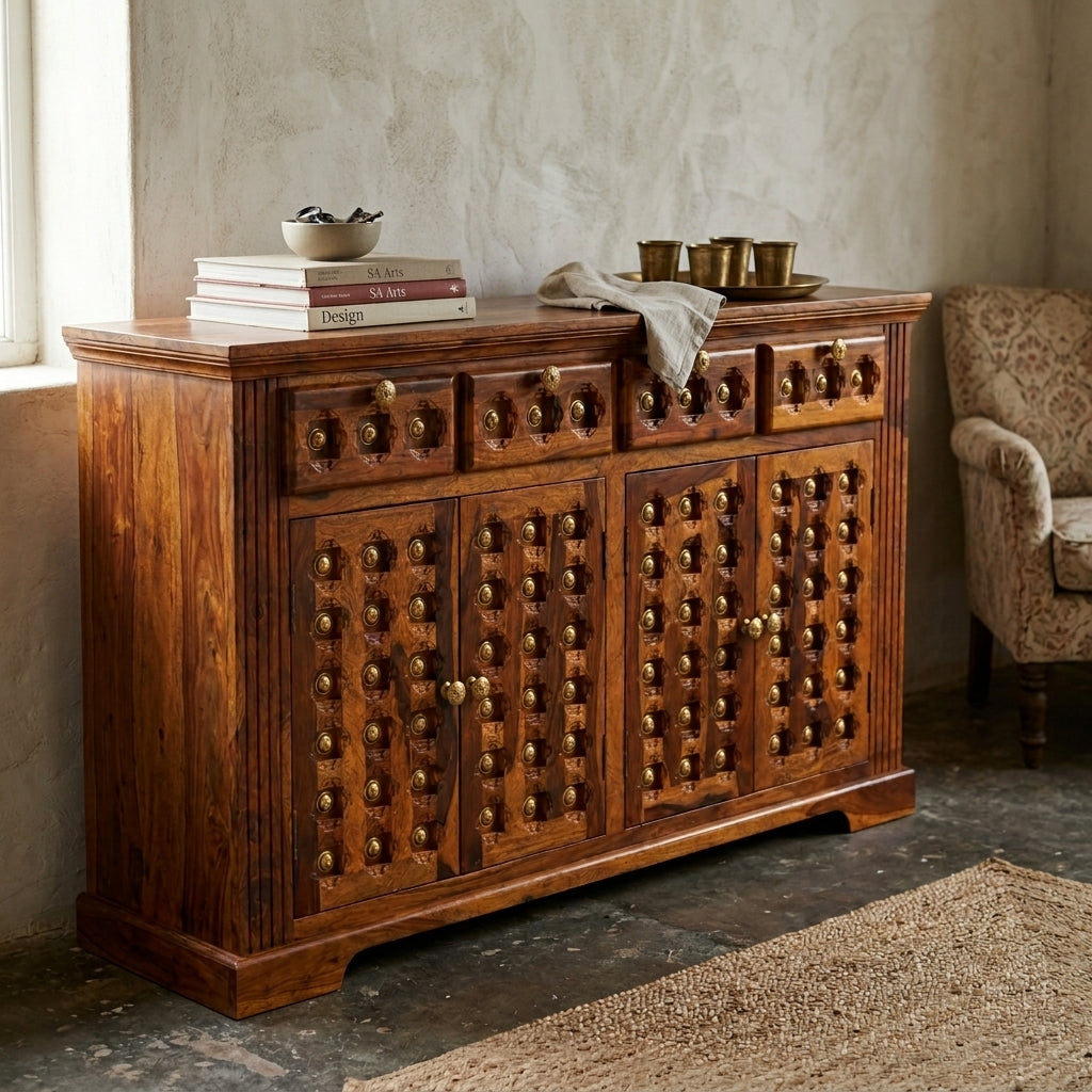 Sideboard Marwad Solid sheesham wood sideboard with brass elements design
