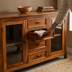 Udaipur Sideboard Solid wood sideboard with glass door (honey finish)
