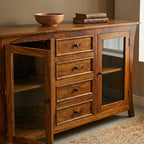 Udaipur Sideboard Solid wood sideboard with glass door (honey finish)