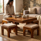 Coffee table 1+4 soldi wood coffee table with 4 stools