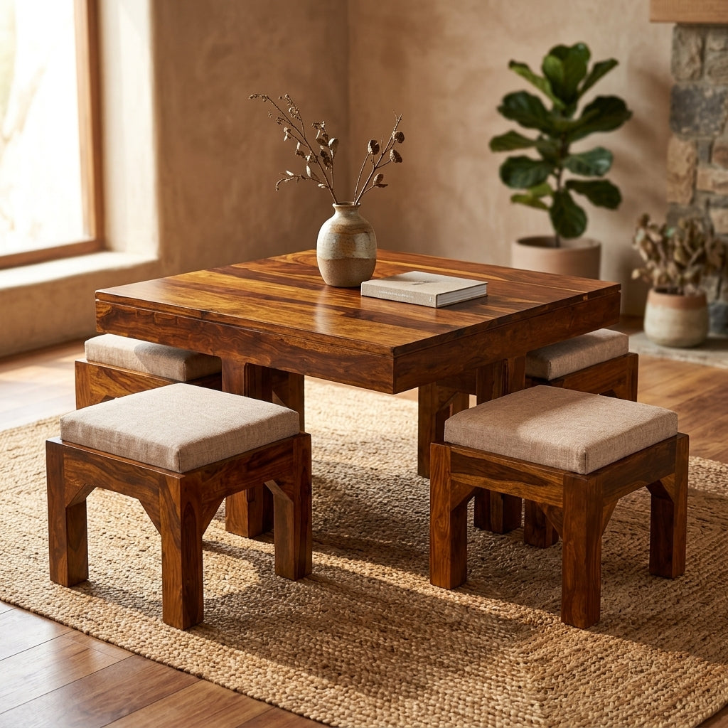 Coffee table 1+4 soldi wood coffee table with 4 stools