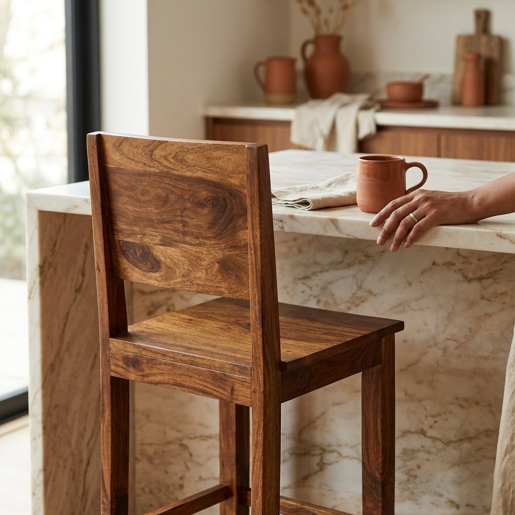 Bar chair Solid Sheesham Wood High Back Bar Chair