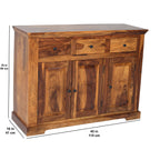 Elephant Sheesham Wood 3 Door Sideboard with elephant craving design