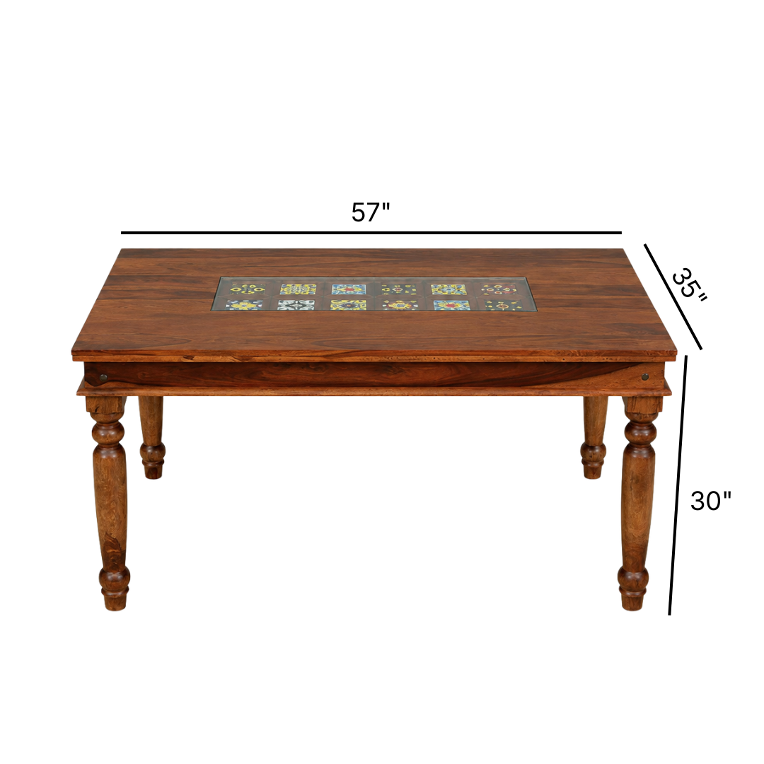 Siramika Dining sheesham wood dining table with siramika tiles (for 6 person)