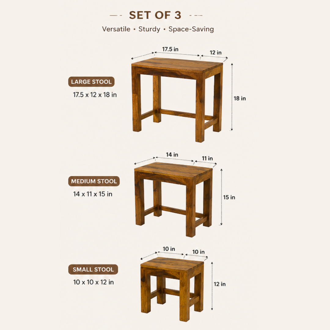 Stool set classic solid wood stool set of 3 stools